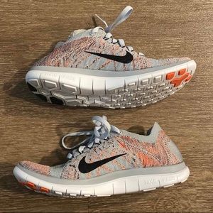 Nike Free 4.0 Flyknit, 6.5, grey/orange
